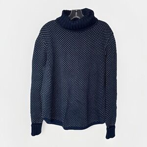 LL Bean Women's XL Turtleneck Sweater Blue Birdseye Knit Cozy Classic Cotton